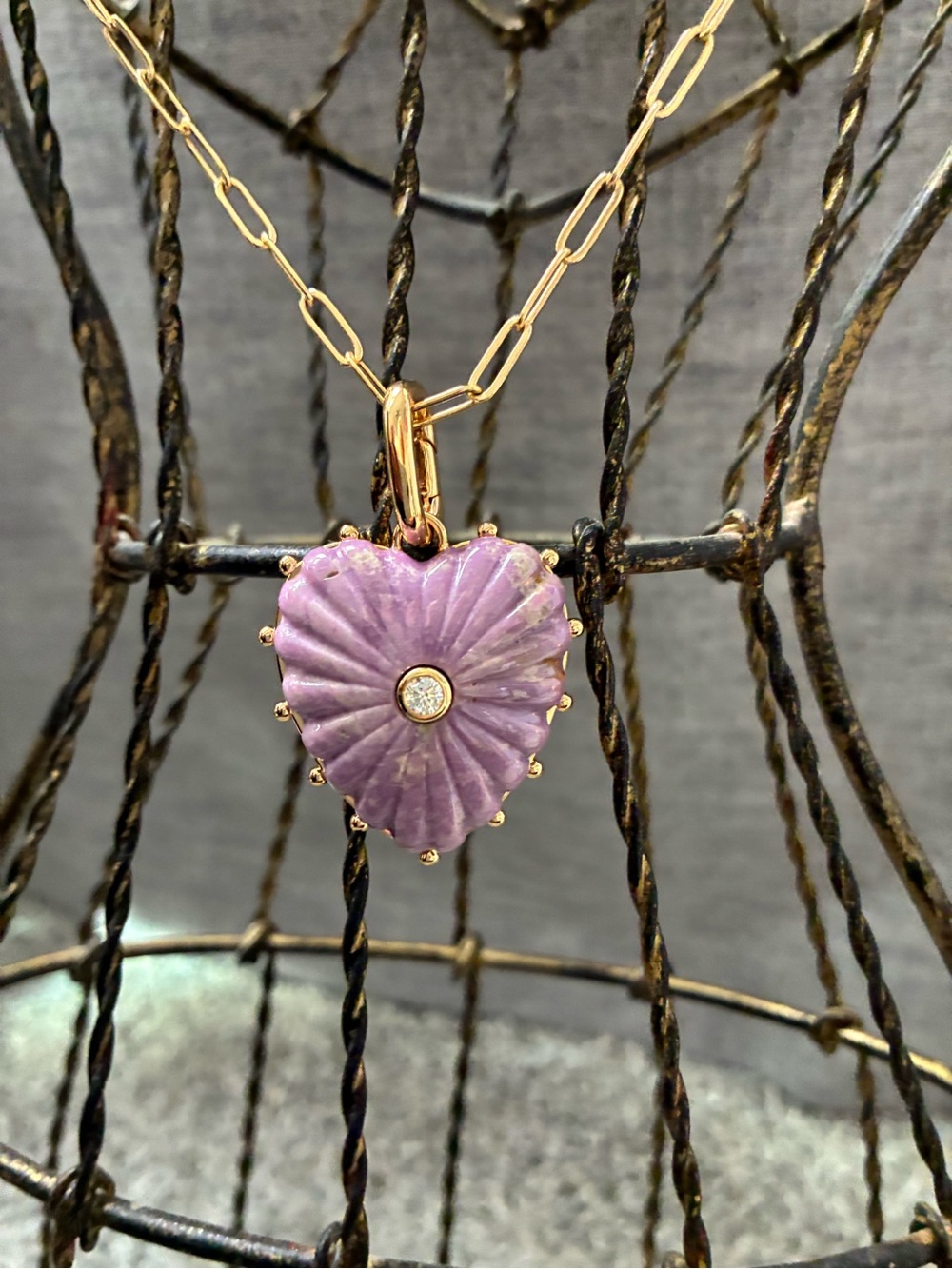 Malene Purple Mica Clip Charm with Finn Paperclip Necklace |18"